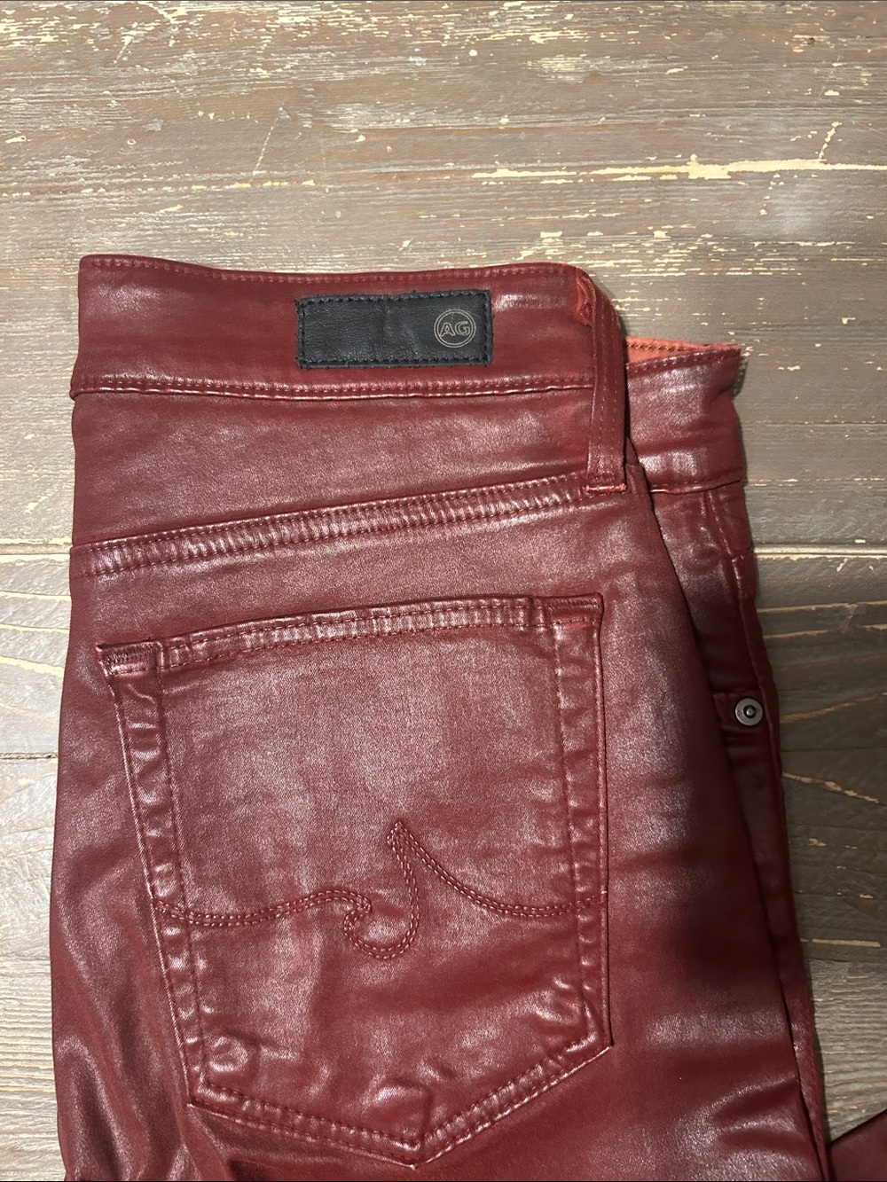 Ag Adriano Goldschmied Women's Coated denim Leather Skinny Jeans - Wine - Picture 2 of 8